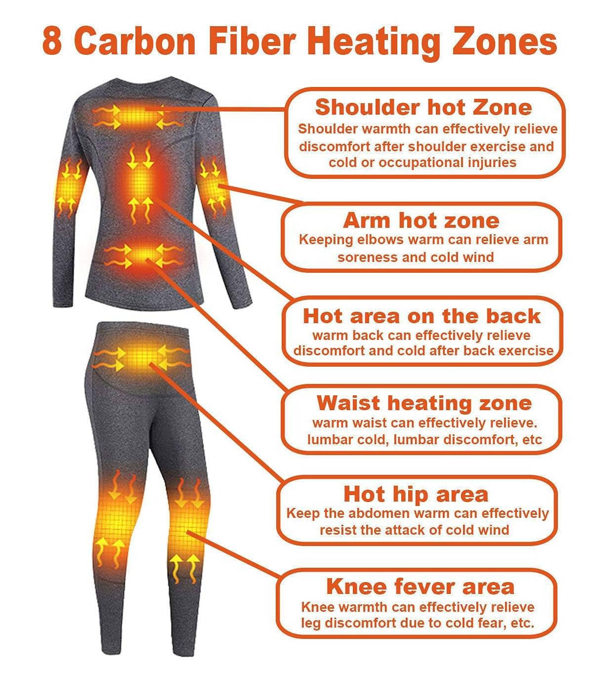 Men's Heated Thermal Underwear Set, 8 Heating Zones, Heated Shirt & Pants with 2×10000mAh Batteries