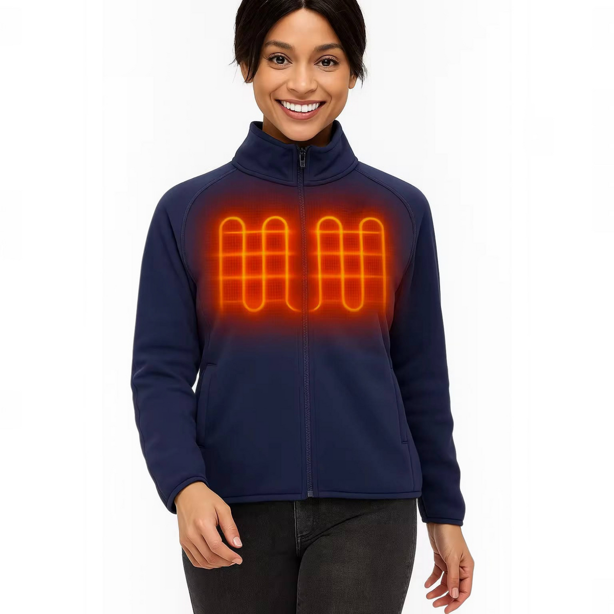 Womens Heated Fleece Jacket, Lightweight 4 Zone Heated Layer for Cold Weather Outdoor Wear