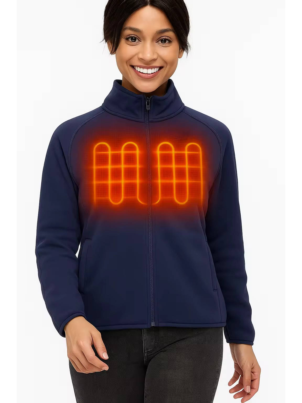 Women's Heated Fleece Jacket, Lightweight 4 Zone Heated Layer for Cold Weather Outdoor Wear