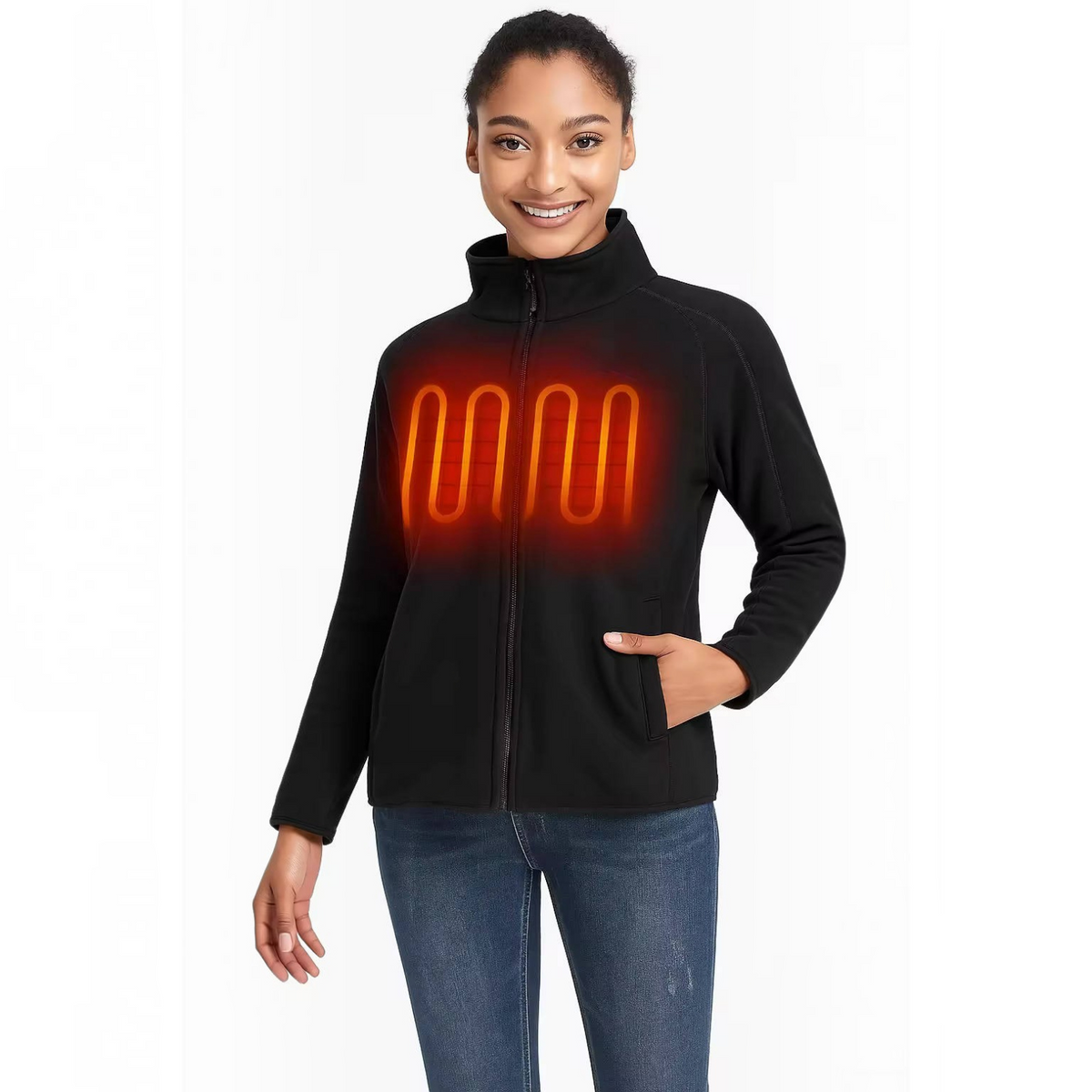 Womens Heated Fleece Jacket, Lightweight 4 Zone Heated Layer for Cold Weather Outdoor Wear