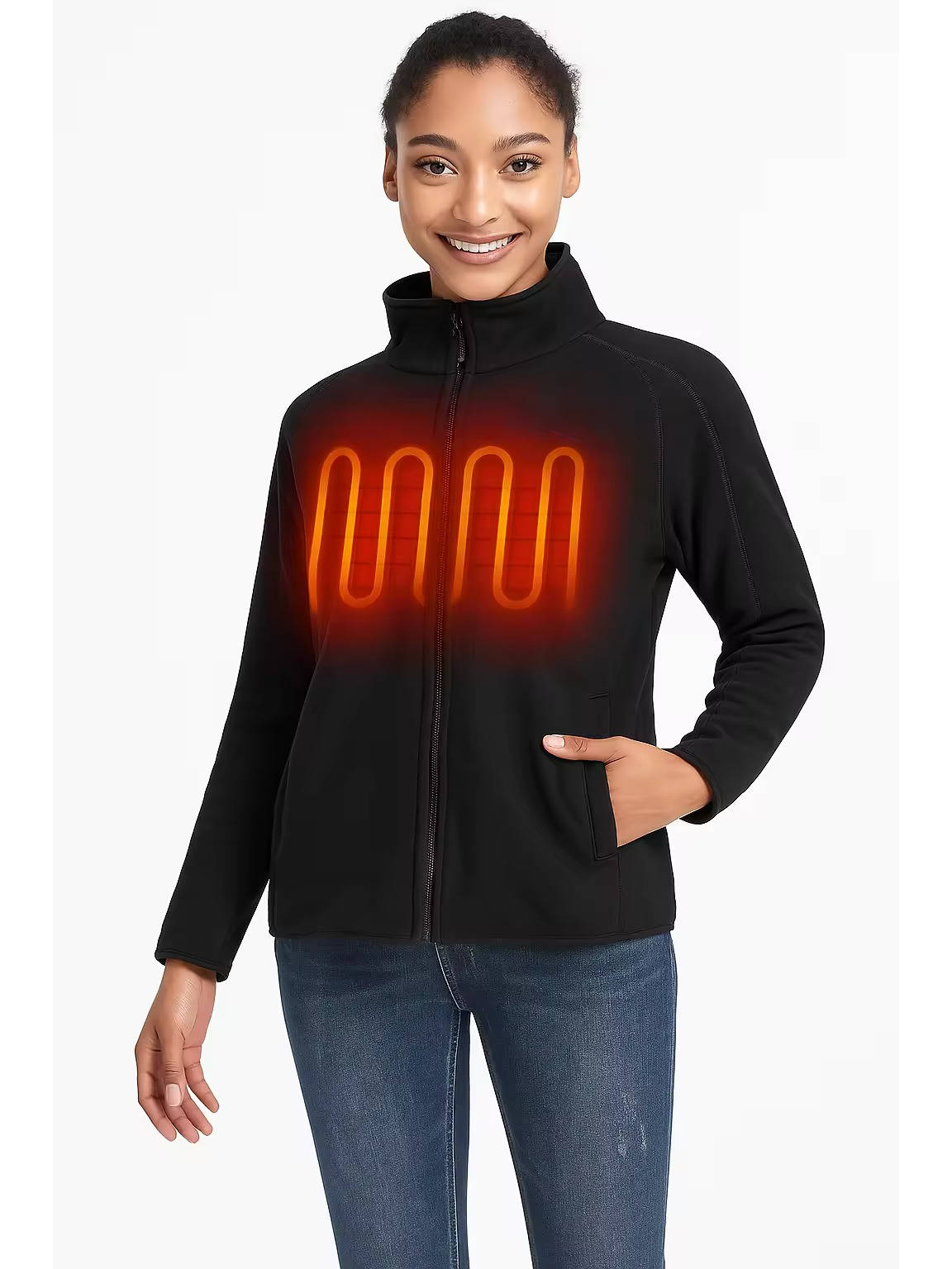 Women's Heated Fleece Jacket, Lightweight 4 Zone Heated Layer for Cold Weather Outdoor Wear