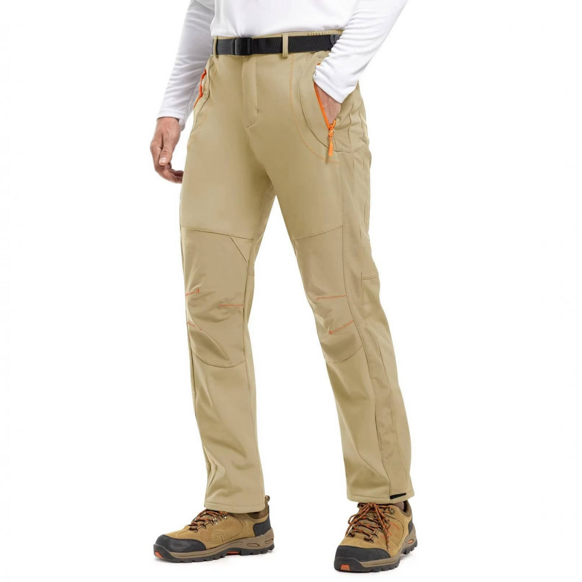 Mens Snow Ski Hiking Pants, Waterproof Fleece Lined Winter Pants with Belt for Skiing, Camping and Ice Fishing