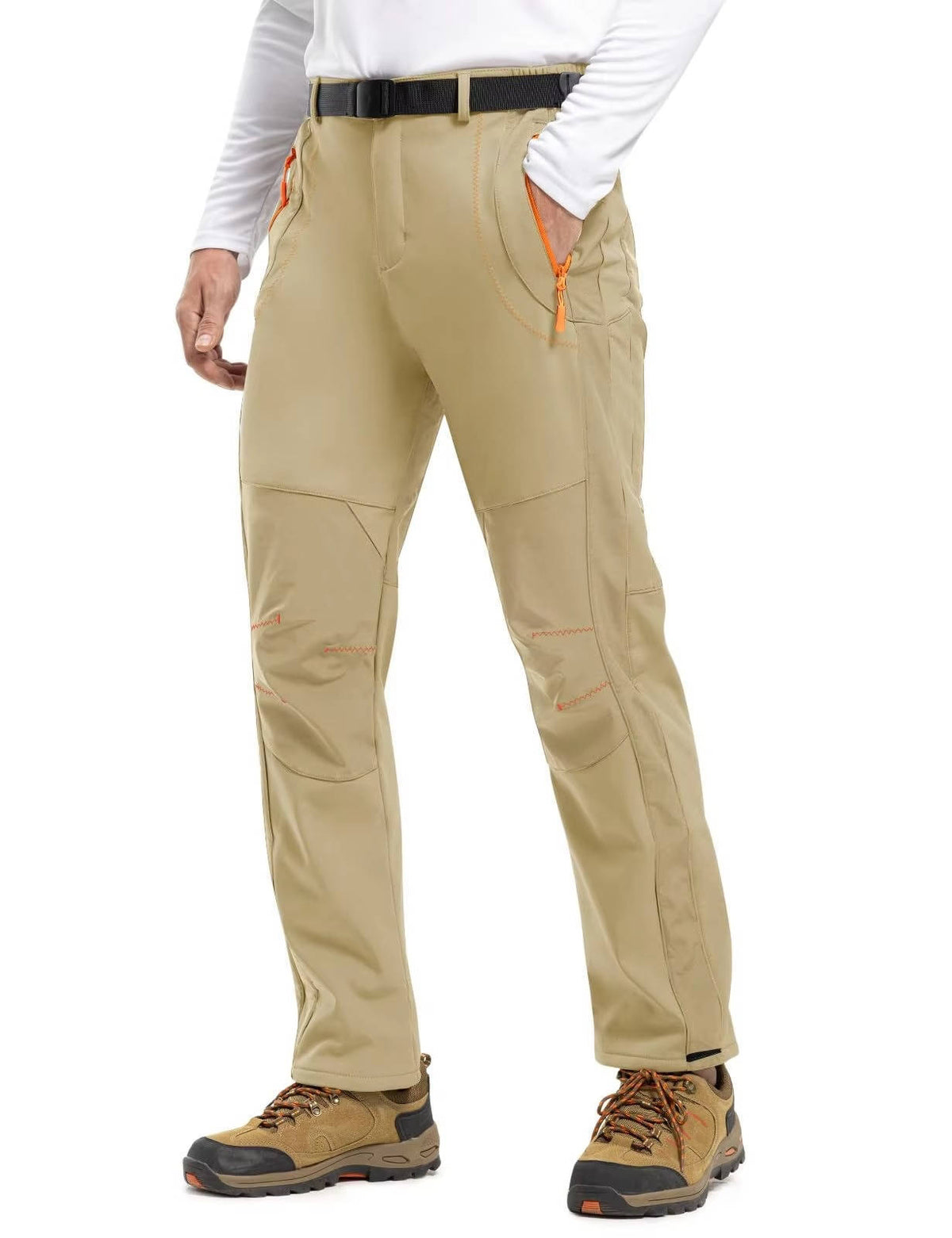 Men's Snow Ski Hiking Pants, Waterproof Fleece Lined Winter Pants with Belt for Skiing, Camping & Ice Fishing
