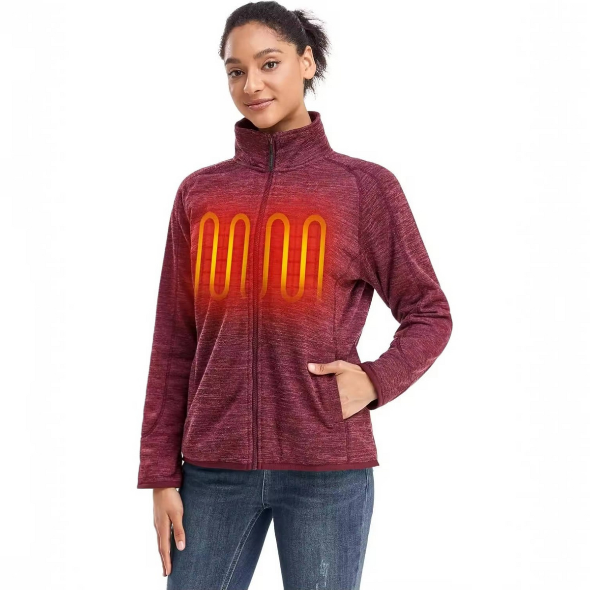 Womens Heated Fleece Jacket, Lightweight 4 Zone Heated Layer for Cold Weather Outdoor Wear