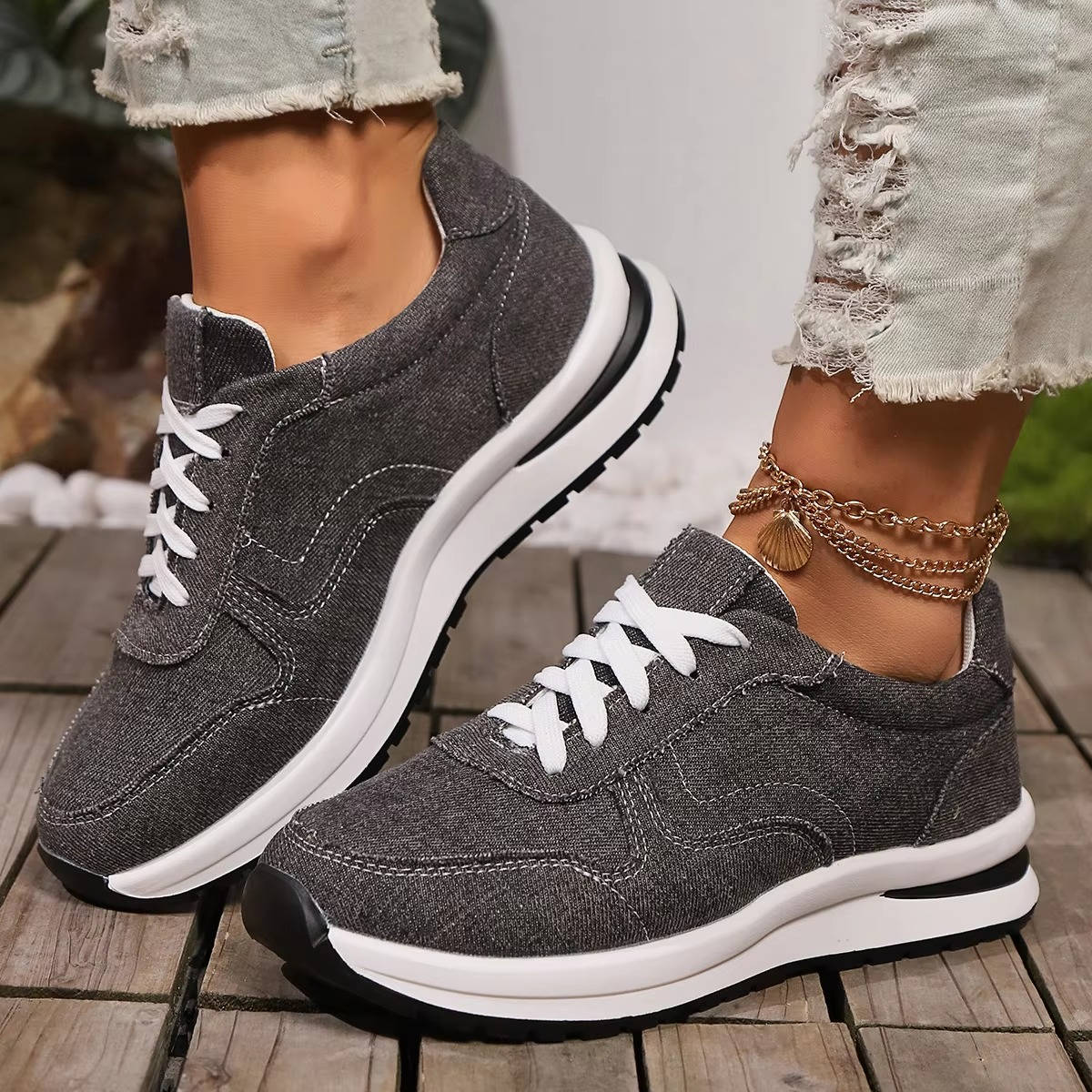 Orthopedic Denim Sneakers, Arch Support Comfort Shoes for Walking and Daily Use