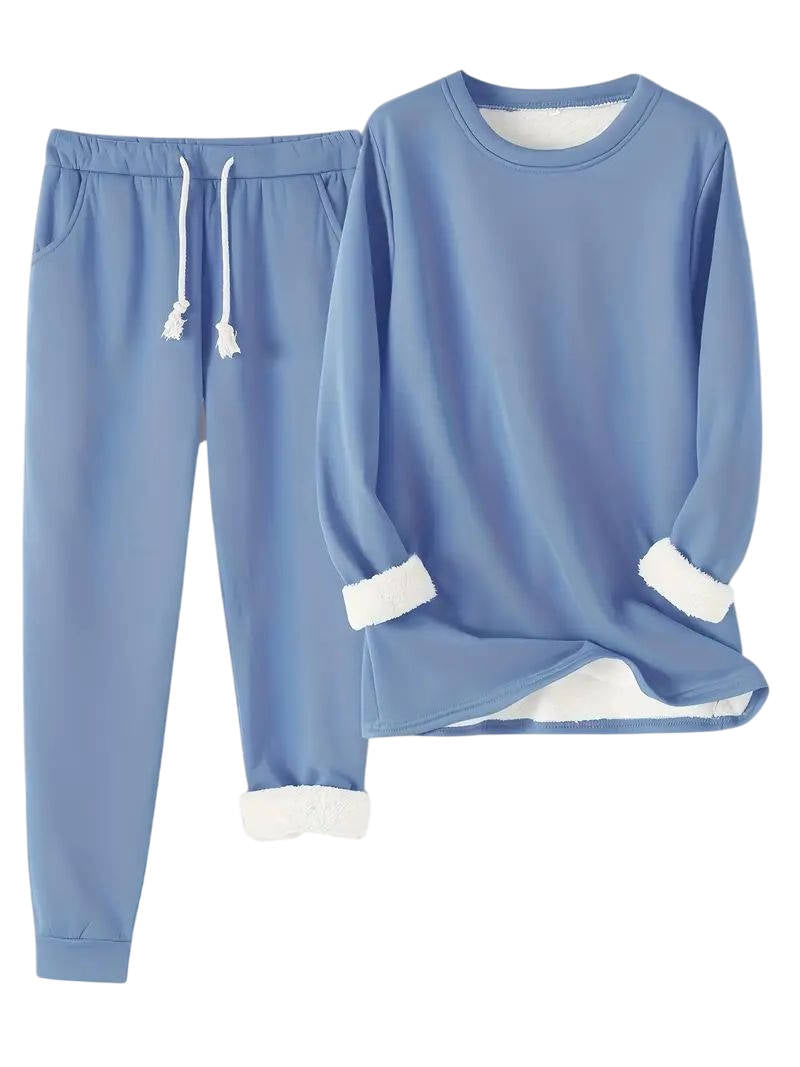 Crewneck Sweatsuit Set with Brushed Fleece Lining and Drawstring Waist