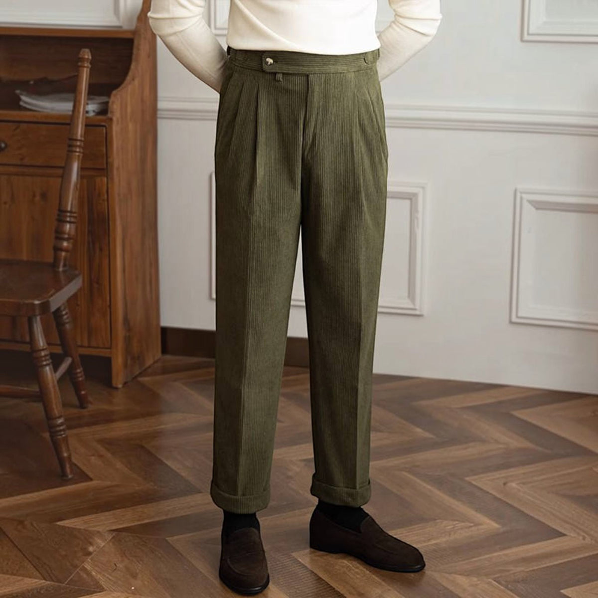 Mens Corduroy Dress Pants, Classic Fit, Soft Ribbed Fabric Formal Casual Trousers