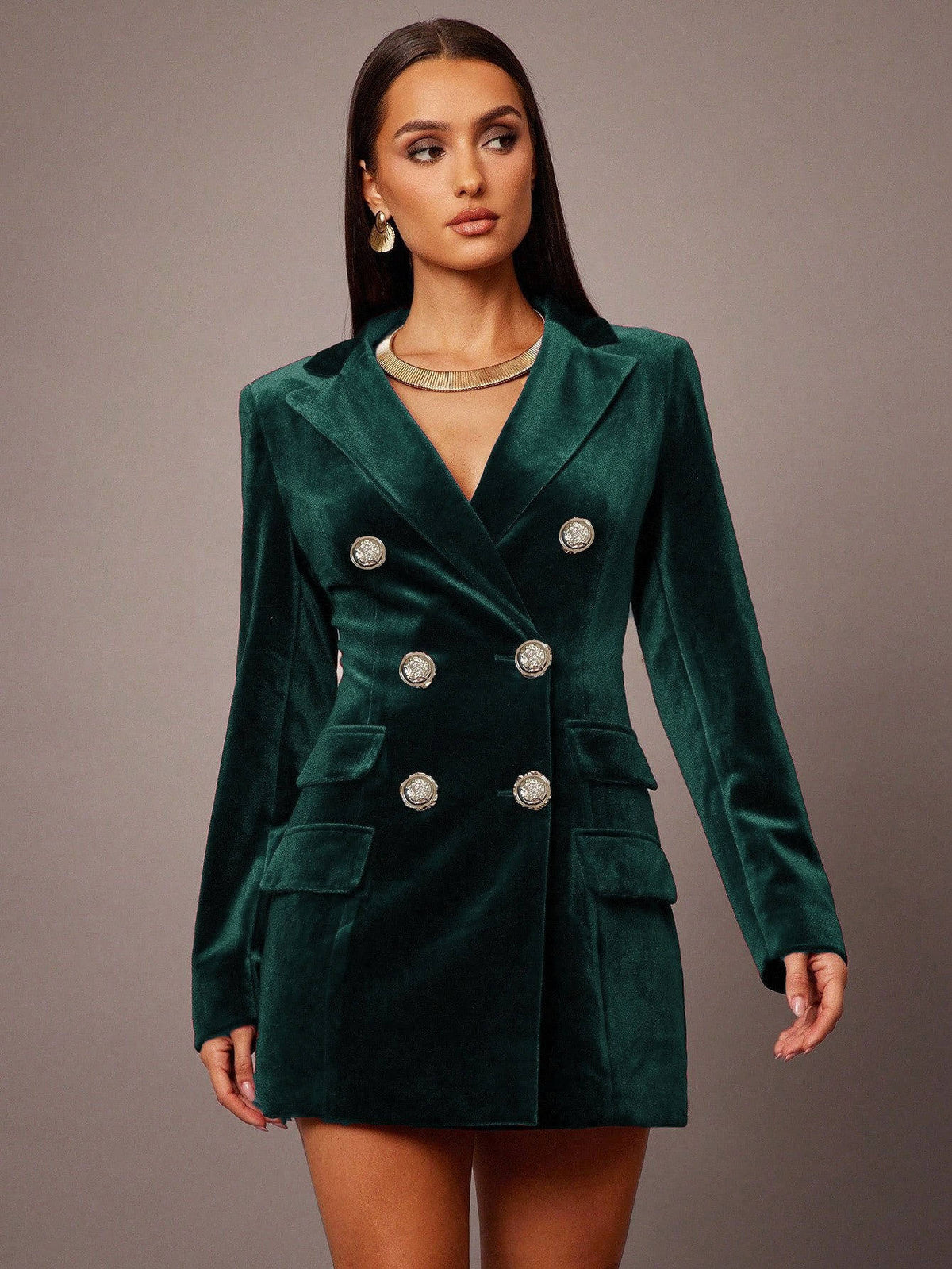 Velvet Blazer Dress, Elegant Long Sleeve Formal Blazer Dress for Women