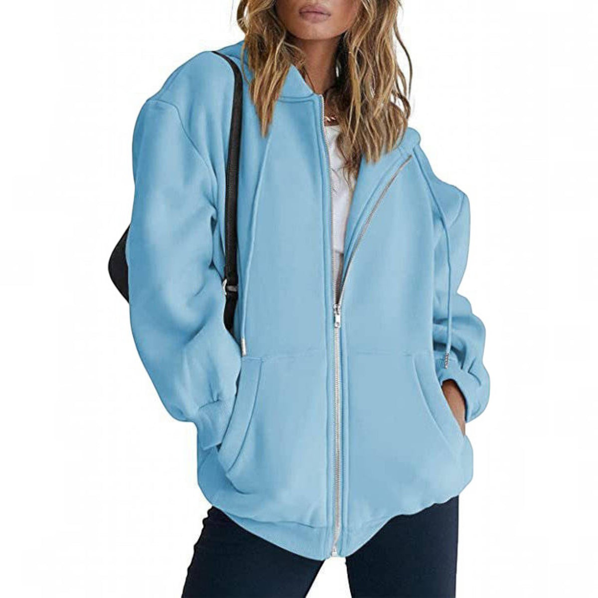 Womens Oversized Zip Up Hoodie - Fleece Sweatshirt Jacket with Pockets