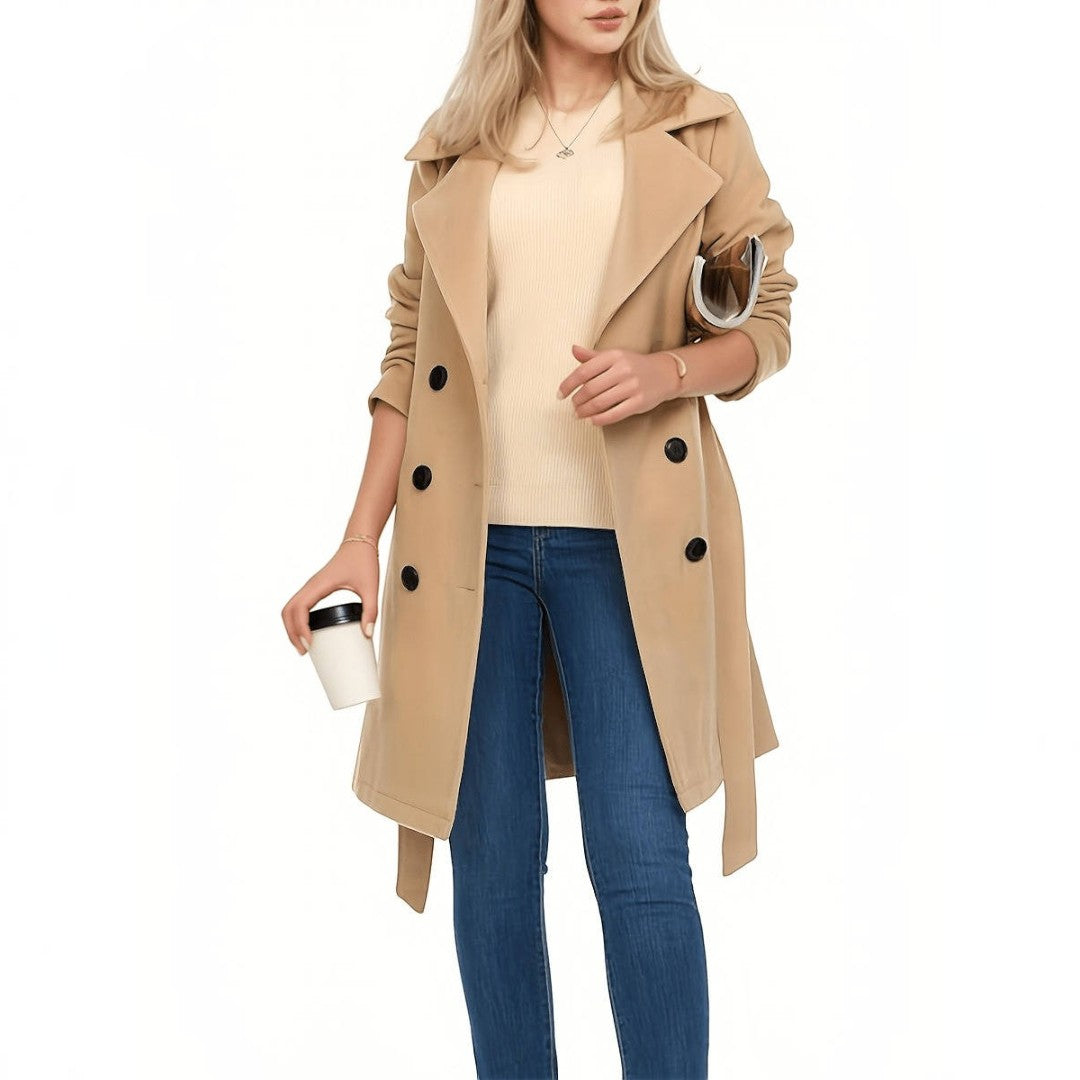 Womens Long Trench Coat, Double Breasted Faux Wool, Winter Coat