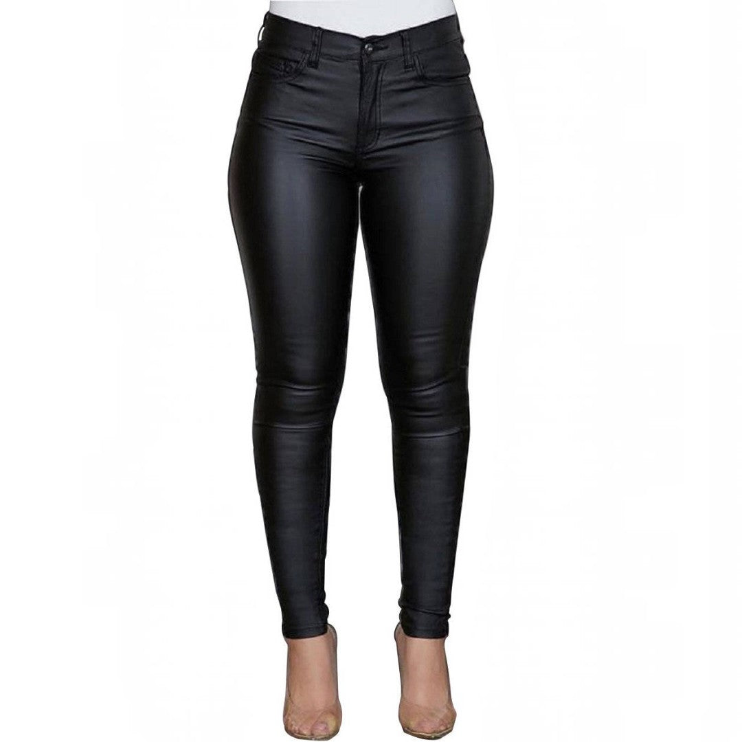 Womens Leather Pants, High Waist Skinny Thermal Lined Leggings, Casual Slim Fit Trousers