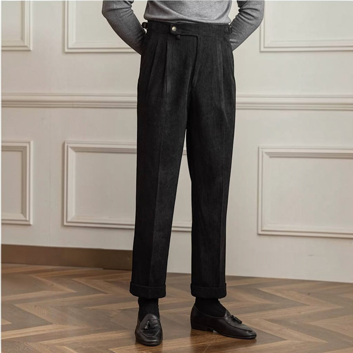 Mens Corduroy Dress Pants, Classic Fit, Soft Ribbed Fabric Formal Casual Trousers
