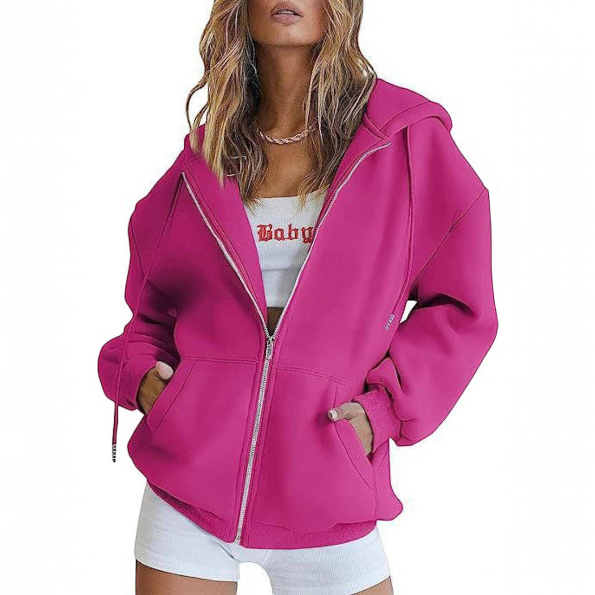 Womens Oversized Zip Up Hoodie - Fleece Sweatshirt Jacket with Pockets