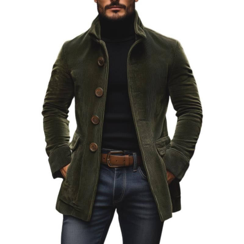Men's Stand Collar Jacket, Button Front, Solid Color Casual Suit Jacket with Pockets, Spring Fall Business Casual Outerwear
