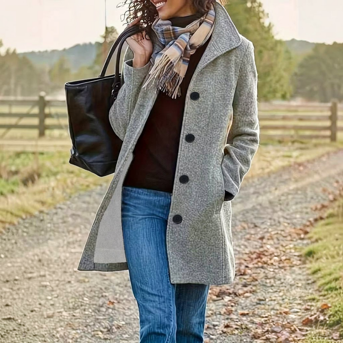 Womens Wool Blend Pea Coat, Thick Stand Collar, Single Breasted Winter Jacket