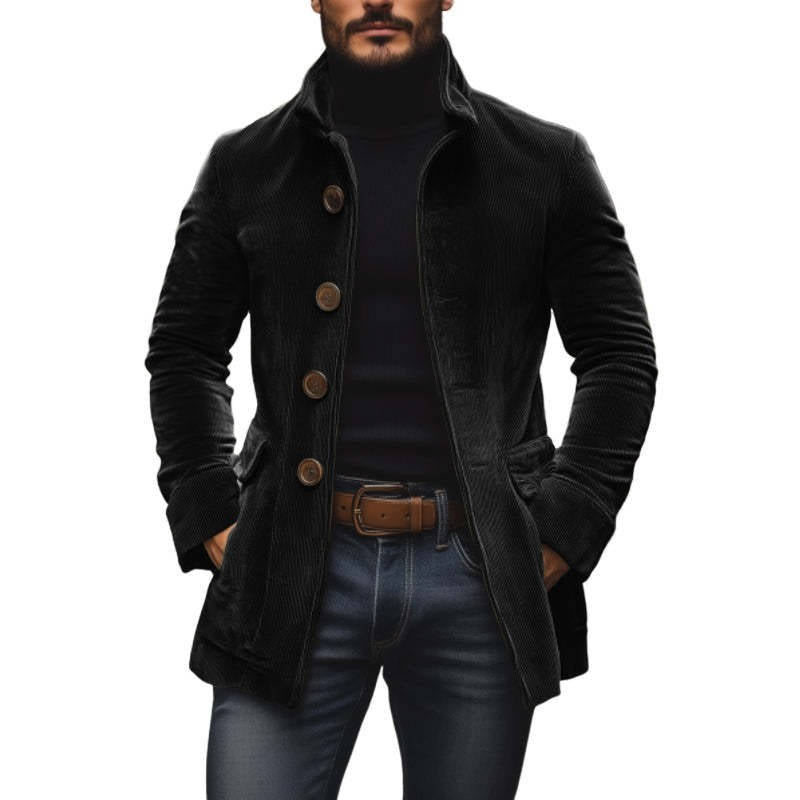Men's Stand Collar Jacket, Button Front, Solid Color Casual Suit Jacket with Pockets, Spring Fall Business Casual Outerwear