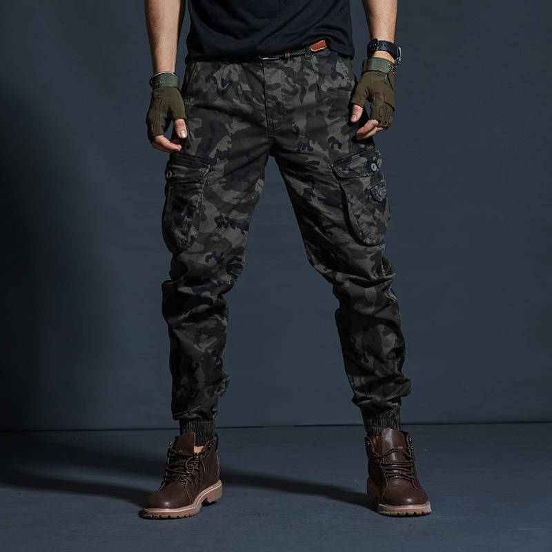 Mens Camouflage Cargo Pants, Military Style Stretch Tactical Cargo Trousers
