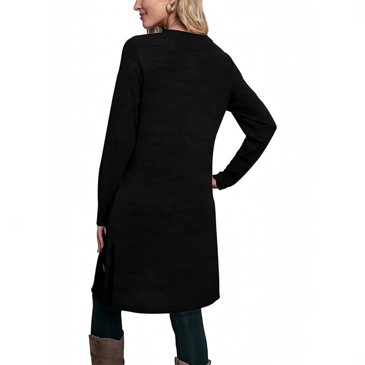 Womens Fall Dress, Crew Neck Long Sleeve Dress, Casual Midi Dress with Pockets