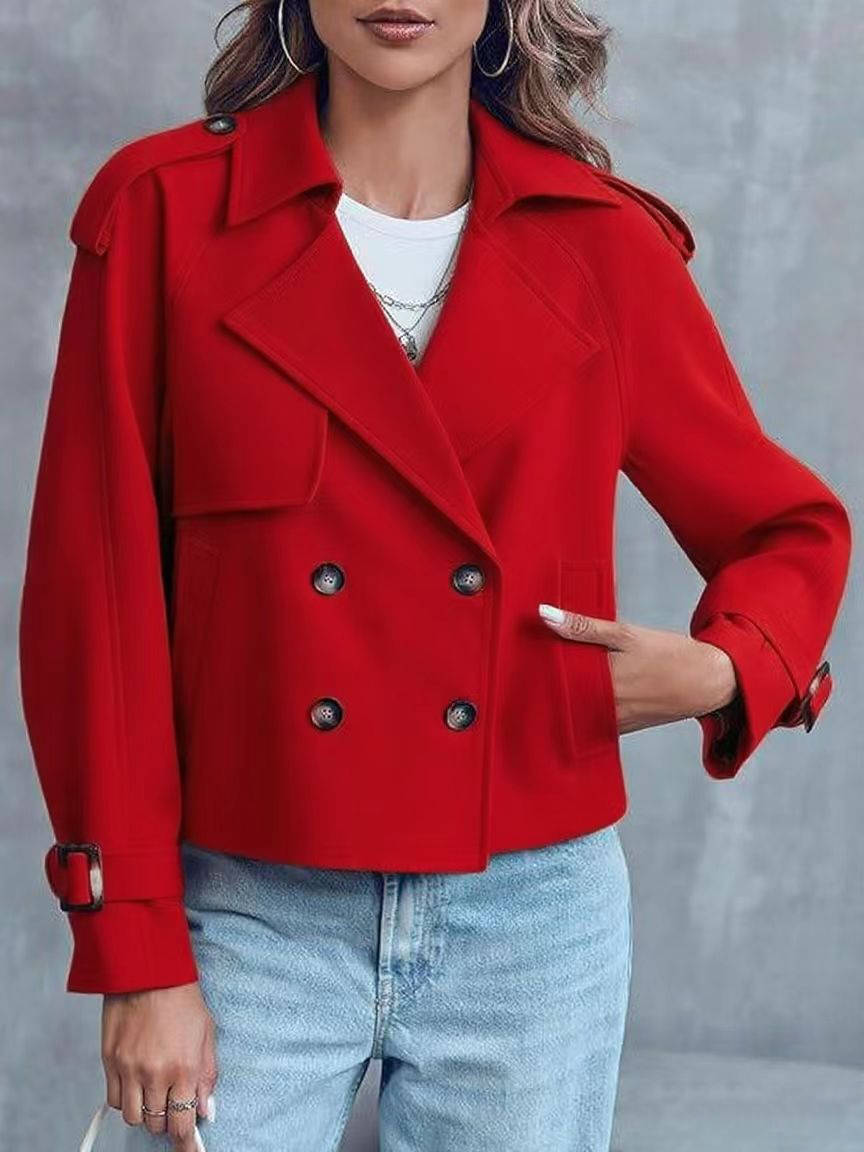 Womens Cropped Trench Coat, Double Breasted Short Jacket