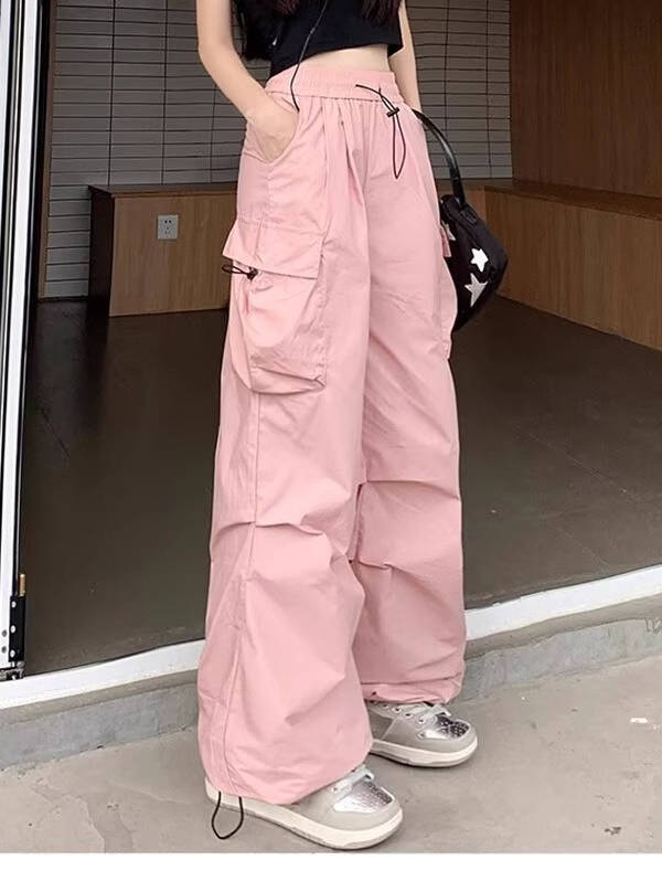 Mens Cargo Pants, Loose Fit Baggy Parachute Pants, Drawstring Waist Casual Trousers