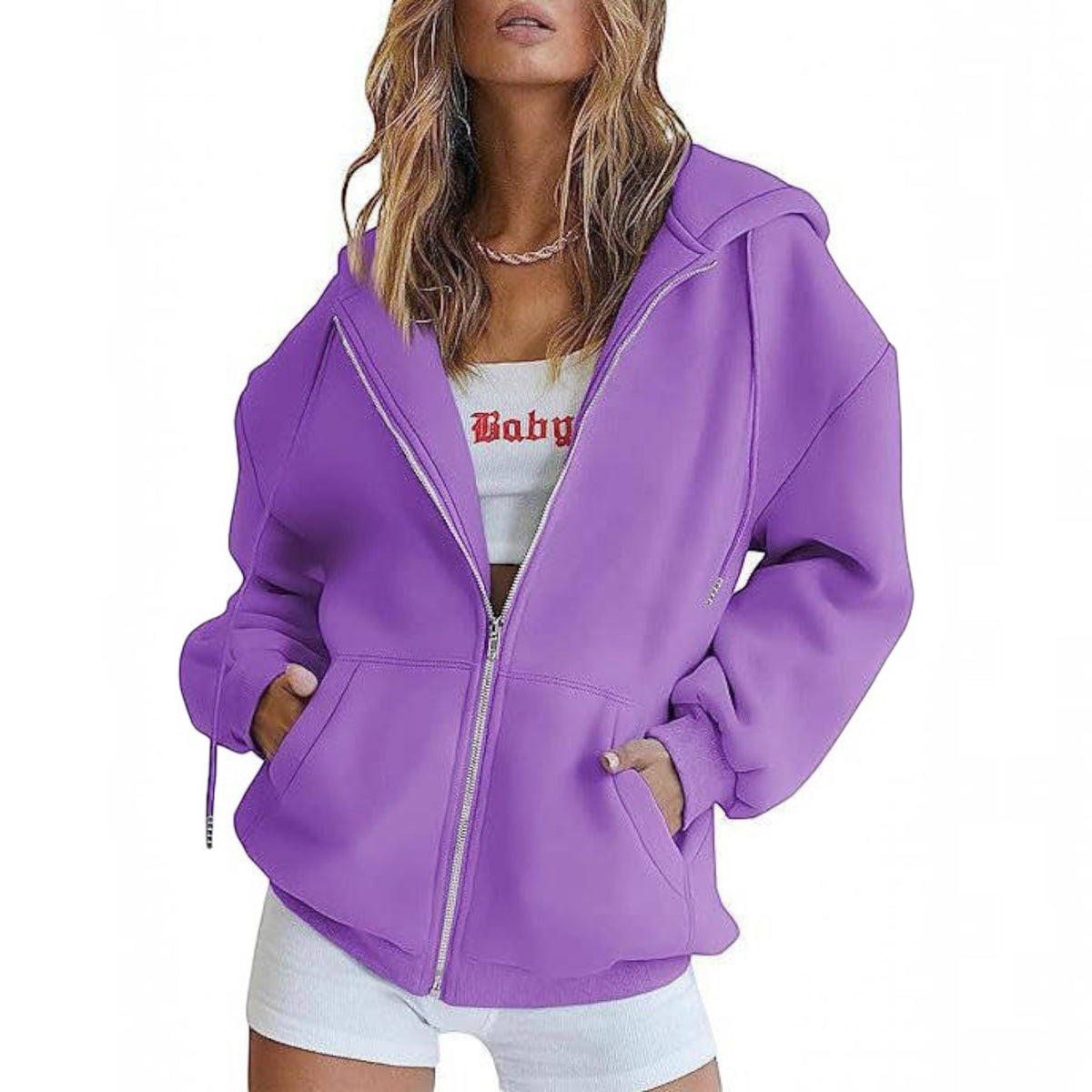 Womens Oversized Zip Up Hoodie - Fleece Sweatshirt Jacket with Pockets