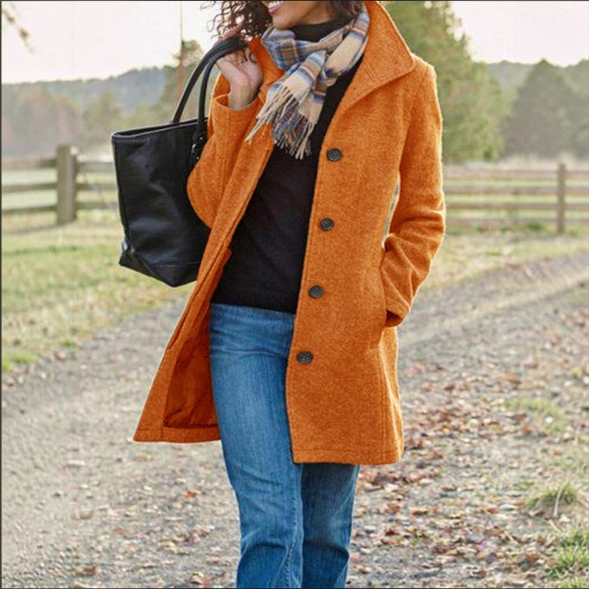 Womens Wool Blend Pea Coat, Button Front, Long Sleeve Winter Jacket