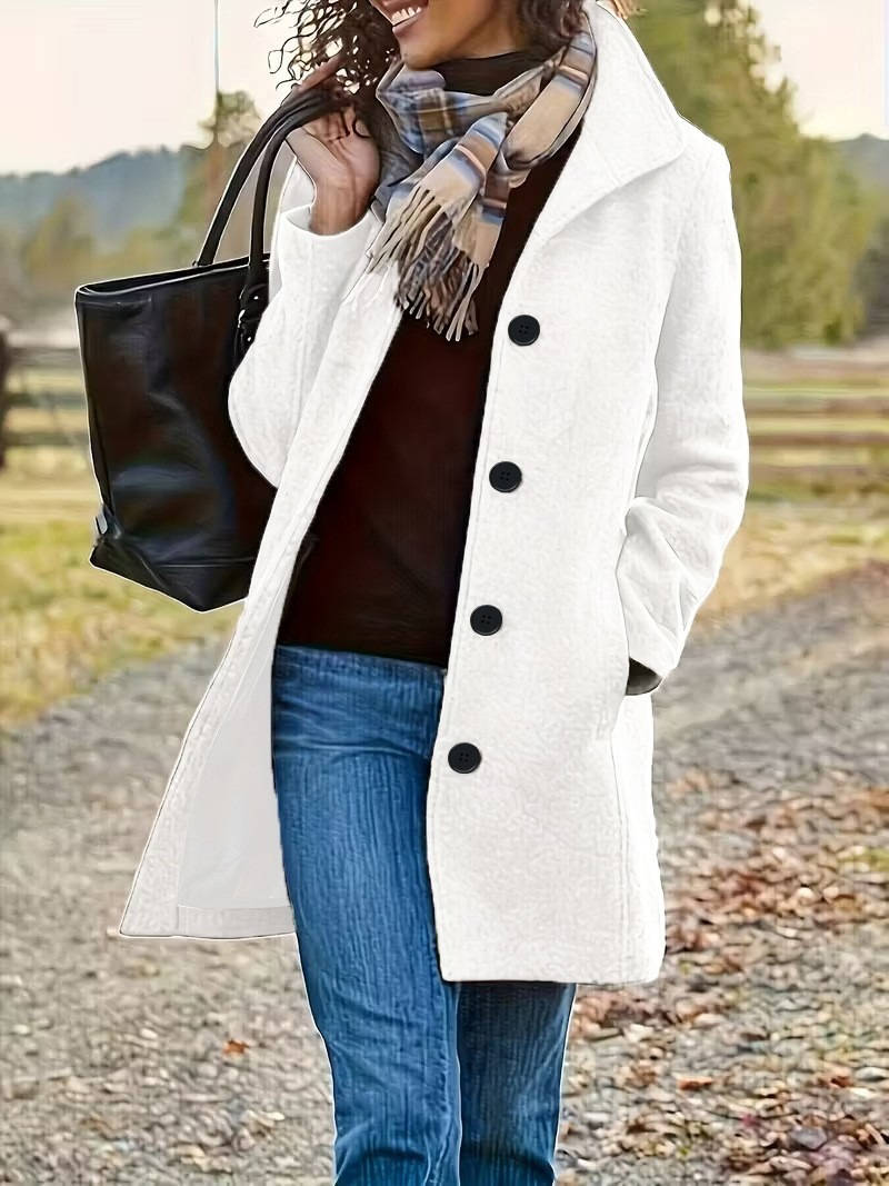 Women's Wool Blend Pea Coat, Thick Stand Collar, Single Breasted Winter Jacket