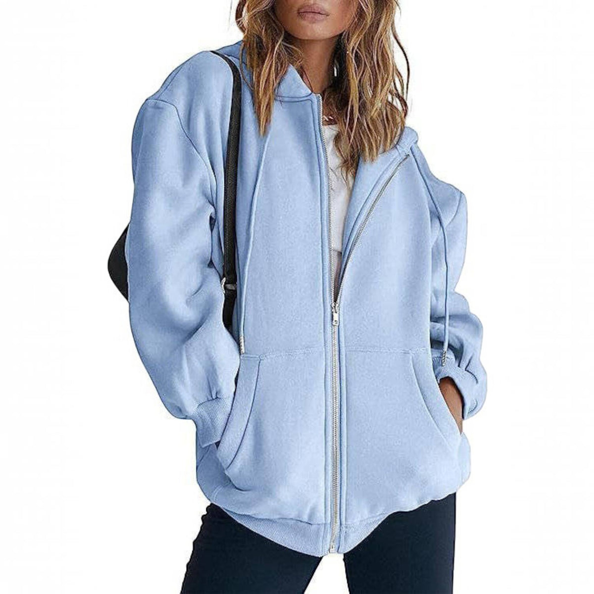 Womens Oversized Zip Up Hoodie - Fleece Sweatshirt Jacket with Pockets