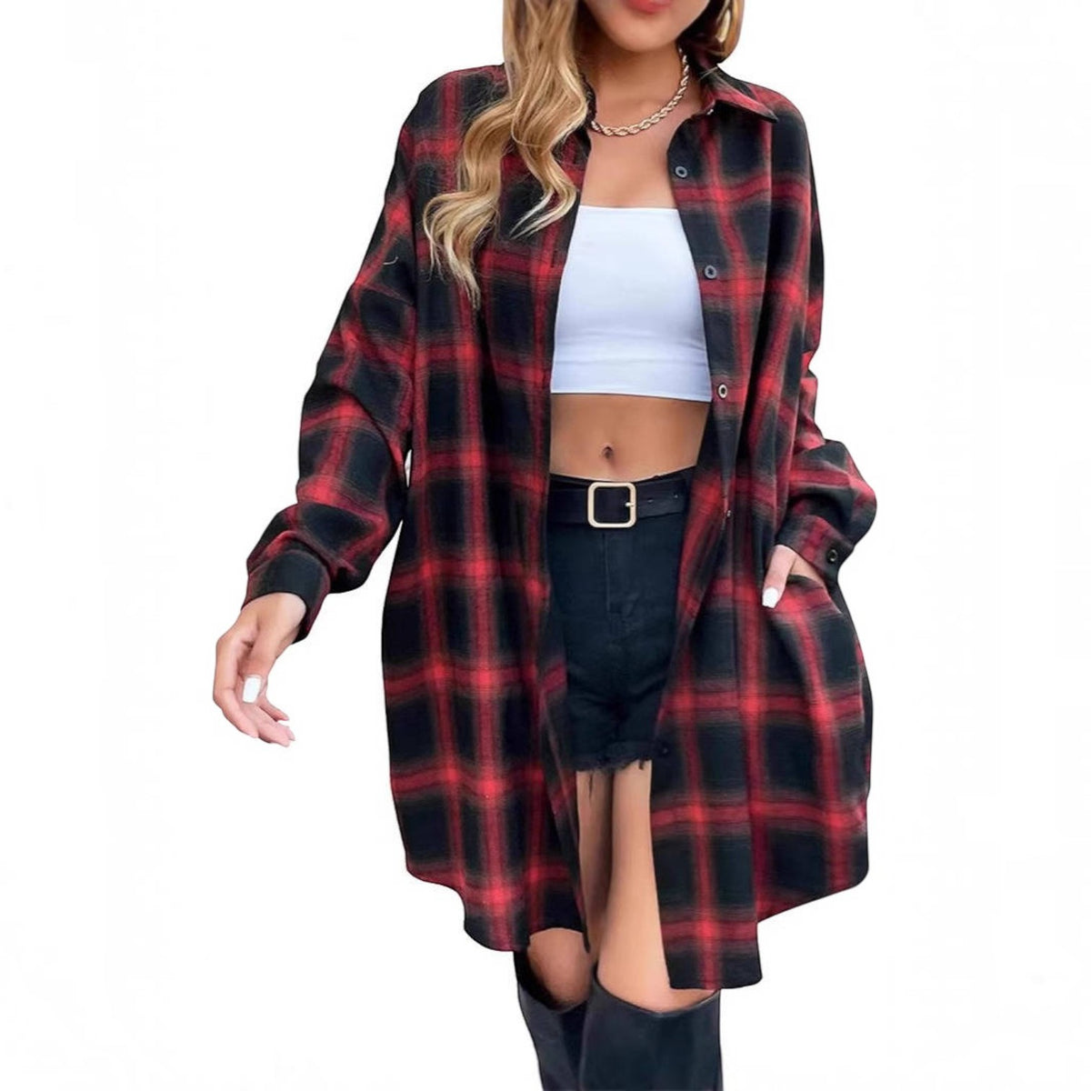 Womens Flannel Dress, Long Sleeve Button Down Shirt, Casual Fall Jacket Top