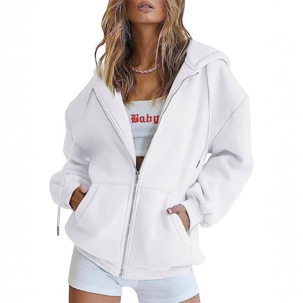 Womens Oversized Zip Up Hoodie - Fleece Sweatshirt Jacket with Pockets