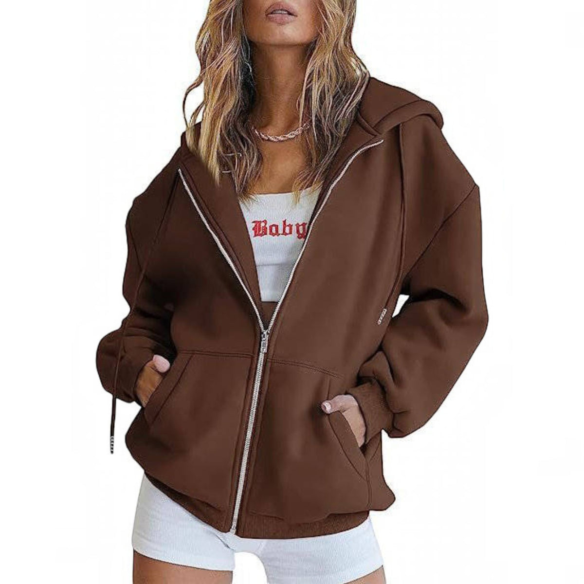Womens Oversized Zip Up Hoodie - Fleece Sweatshirt Jacket with Pockets