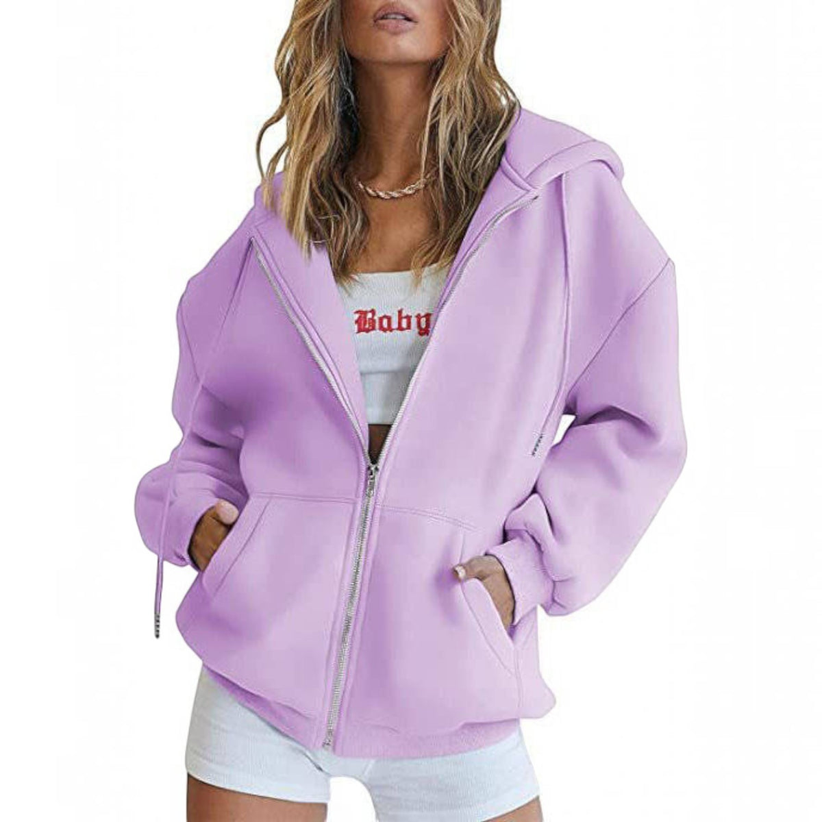 Womens Oversized Zip Up Hoodie - Fleece Sweatshirt Jacket with Pockets