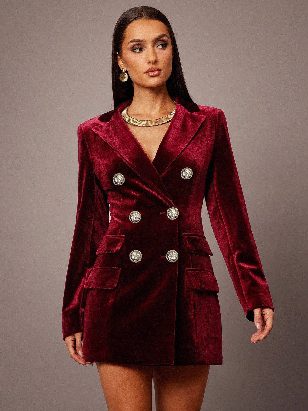 Velvet Blazer Dress, Elegant Long Sleeve Formal Blazer Dress for Women