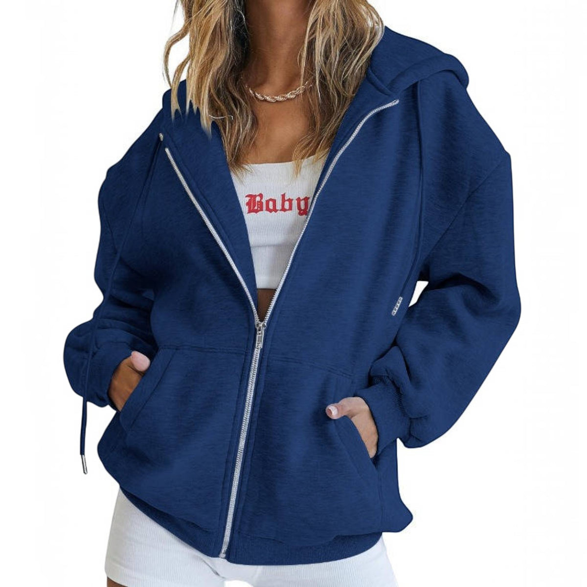 Womens Oversized Zip Up Hoodie - Fleece Sweatshirt Jacket with Pockets