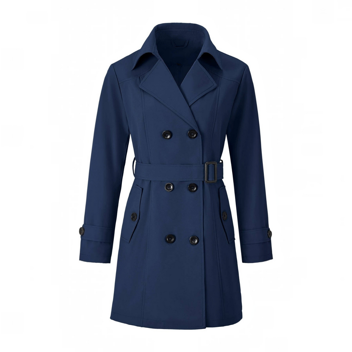 Womens Trench Coat, Classic Lapel, Belted Outerwear