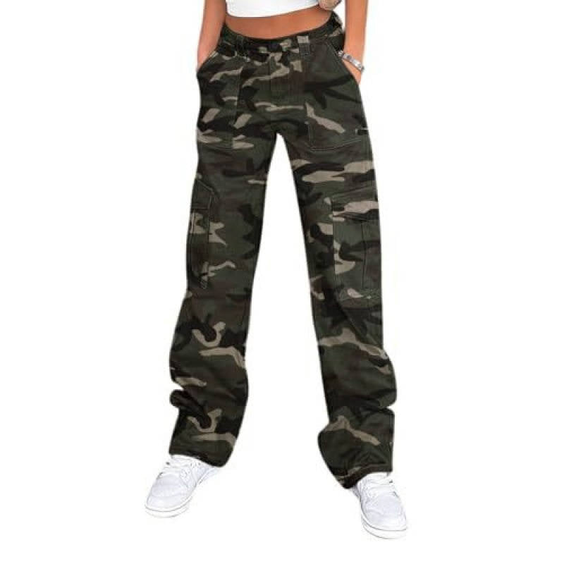 Womens Cargo Pants, High Waisted Wide Leg Baggy Pants, Stretchy Casual Y2K Streetwear with 6 Pockets