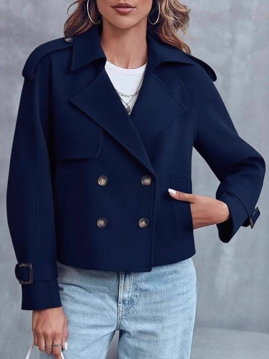 Womens Cropped Trench Coat, Double Breasted Short Jacket