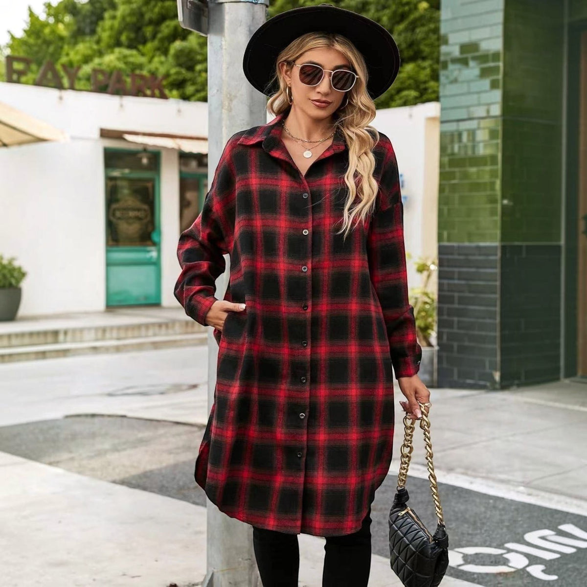 Womens Flannel Dress, Long Sleeve Button Down Shirt, Casual Fall Jacket Top