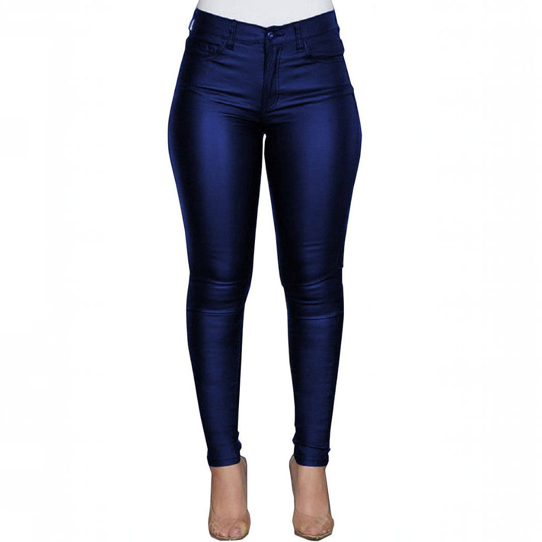 Womens Leather Pants, High Waist Skinny Thermal Lined Leggings, Casual Slim Fit Trousers