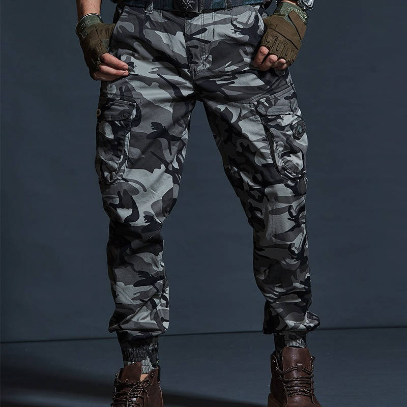 Mens Camouflage Cargo Pants, Military Style Stretch Tactical Cargo Trousers