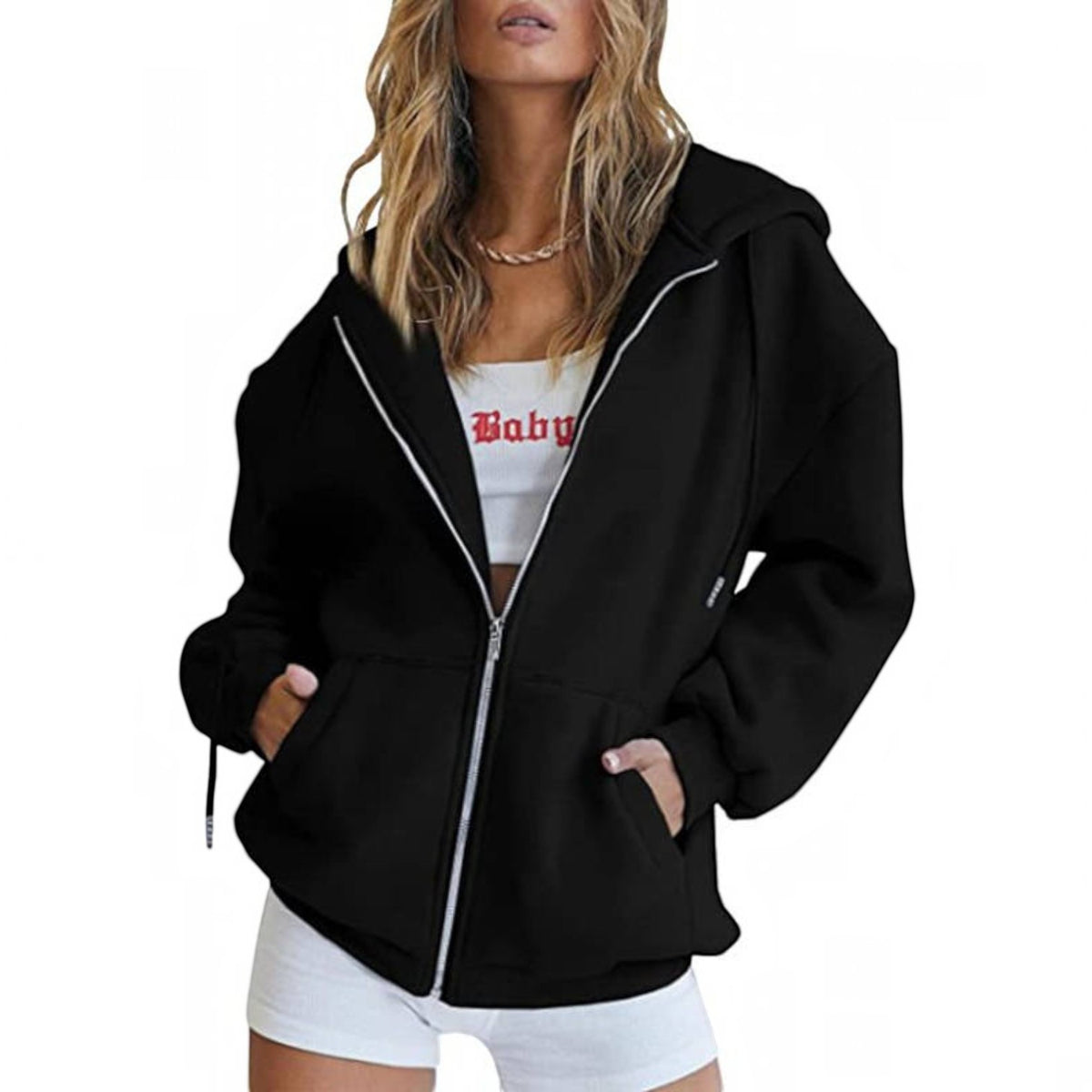 Womens Oversized Zip Up Hoodie - Fleece Sweatshirt Jacket with Pockets