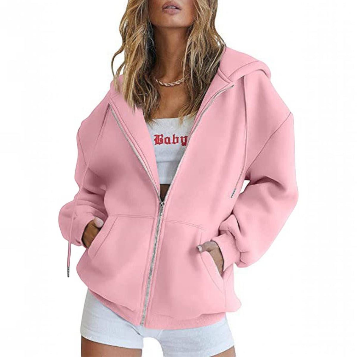 Womens Oversized Zip Up Hoodie - Fleece Sweatshirt Jacket with Pockets