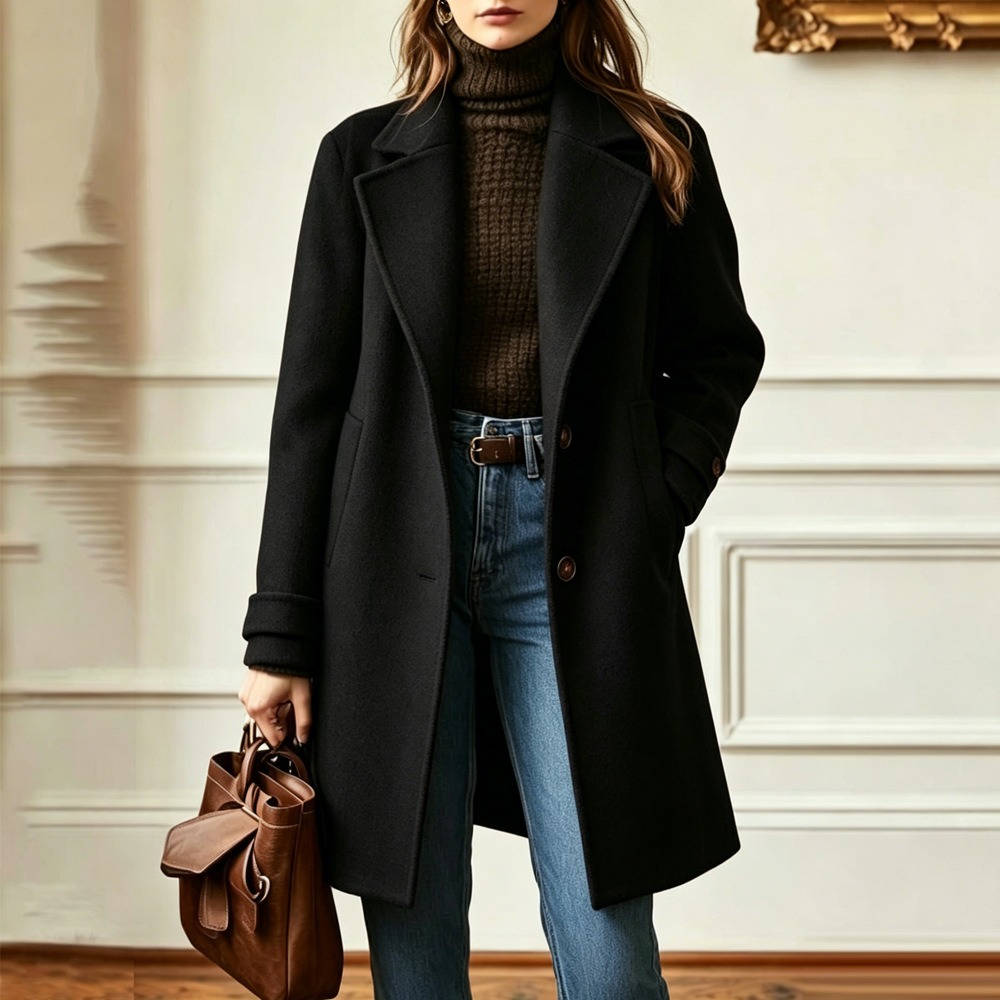 Women's Tweed Coat, Plaid Pattern, Retro Wool Coat with Lapel Collar