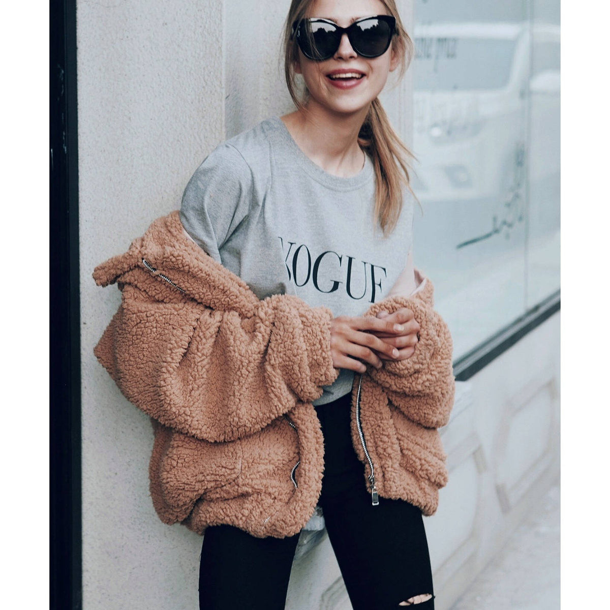 Womens Oversized Sherpa Fleece Coat, Warm Winter Outerwear