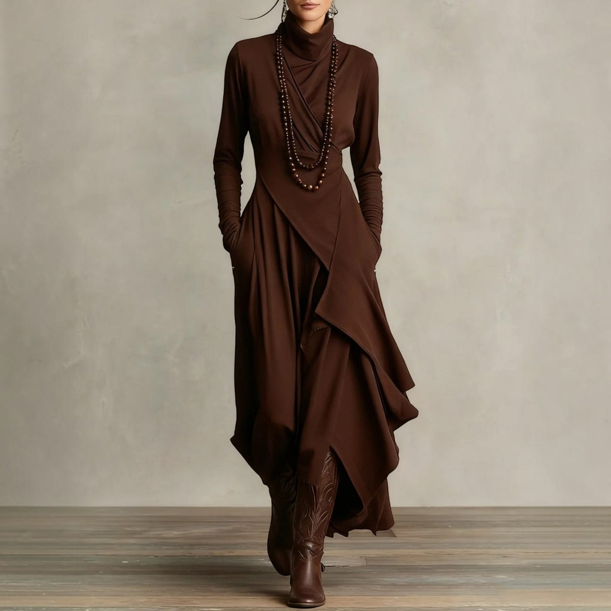 Womens High Neck Maxi Dress, Elegant Long Dress, Sophisticated Formal Occasion Wear
