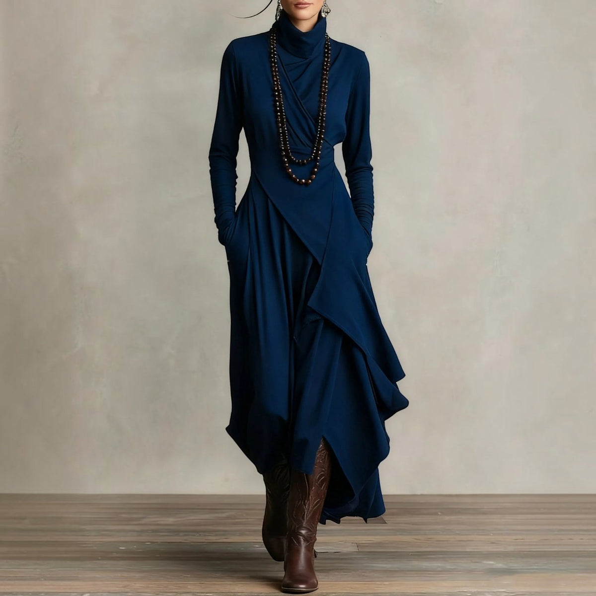 Womens High Neck Maxi Dress, Elegant Long Dress, Sophisticated Formal Occasion Wear