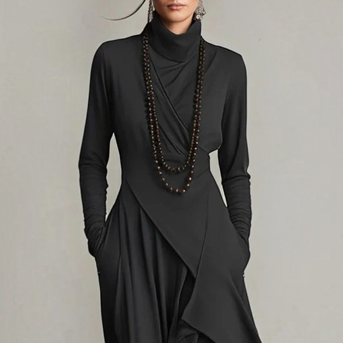 Womens High Neck Maxi Dress, Elegant Long Dress, Sophisticated Formal Occasion Wear