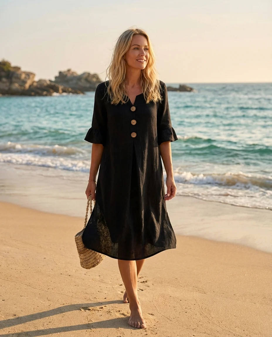 Women's Summer Dress, Ruffle Short Sleeve V Neck Midi Dress, Casual Lightweight Beach Sundress