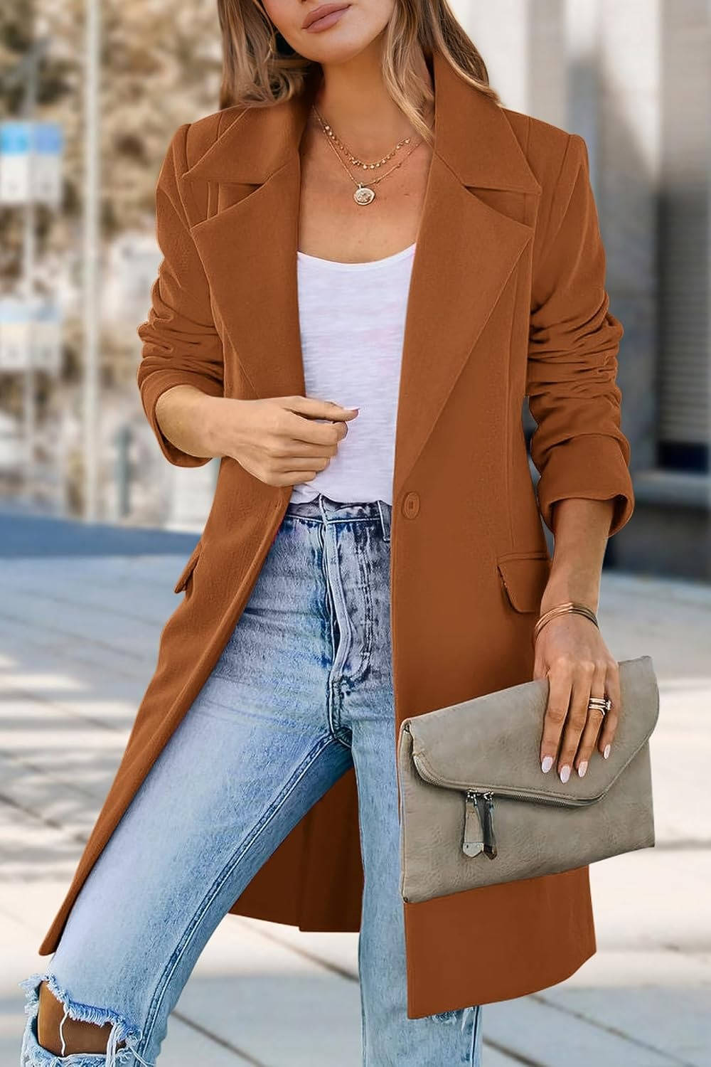 Womens Long Blazer Jacket, Business Casual Workwear