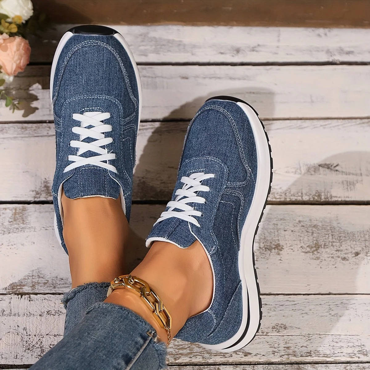 Orthopedic Denim Sneakers, Arch Support Comfort Shoes for Walking and Daily Use